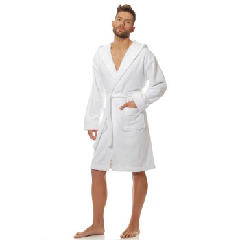 Szlafrok 2103 White Wysokiej jakości, bawełniany, męski szlafrok z kapturem, wygodnie wiązany w pas